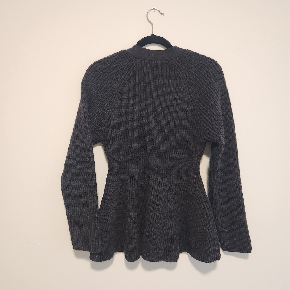 Zara Peplum Ribbed Wool Blend Cardigan Sweater Charcoal Grey Size Medium - Picture 3 of 7
